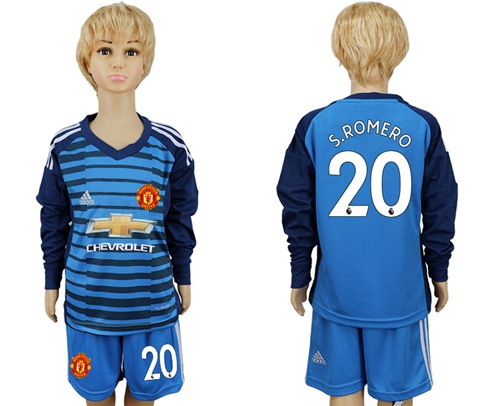 Manchester United #20 S.Romero Blue Long Sleeves Kid Soccer Club Jersey
